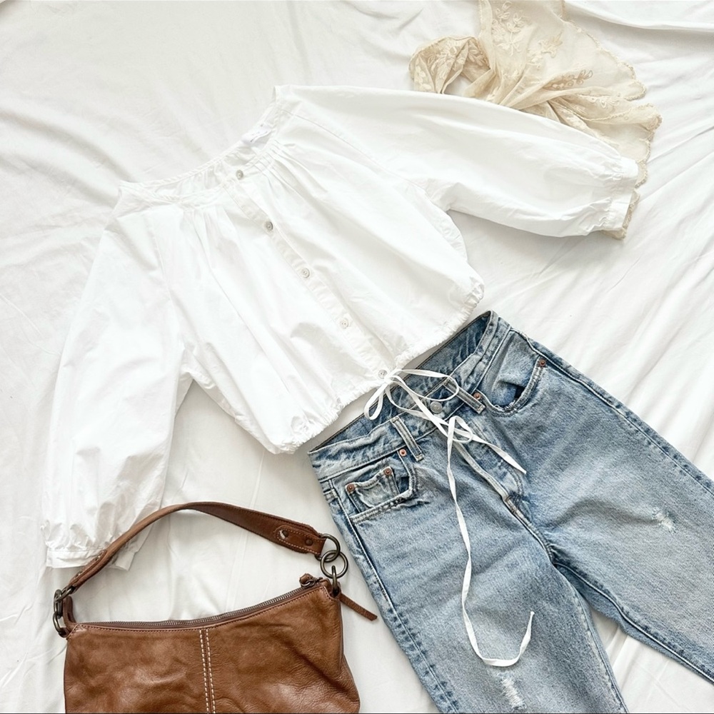OAK + FORT White Button-Up Peasant Blouse